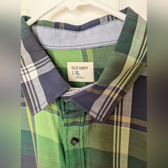 OLD NAVY Men's Blue and Green Plaid Long Sleeve Button Down Shirt Size XL NWT - Picture 2 of 8